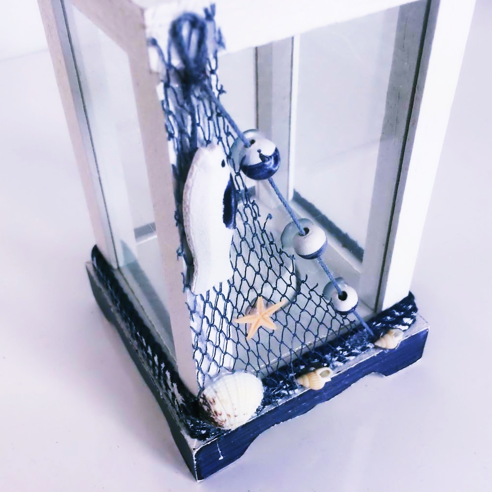 Toptan Ahşap Dekoratif Balık Ağı Süslemeli Fener Mumluk