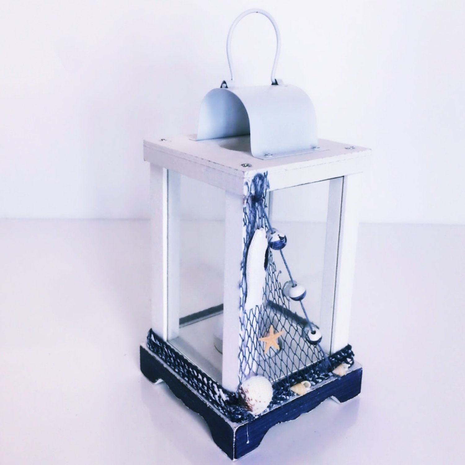 Toptan Ahşap Dekoratif Balık Ağı Süslemeli Fener Mumluk