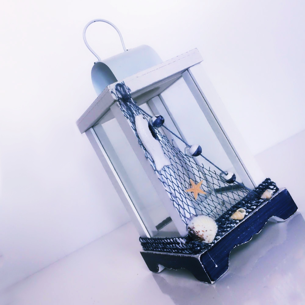 Toptan Ahşap Dekoratif Balık Ağı Süslemeli Fener Mumluk