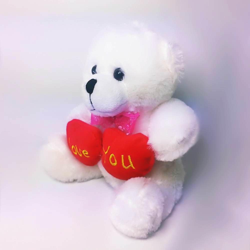 Sevimli İki Kalpli Peluş Ayıcık Küçük Boy 20 cm