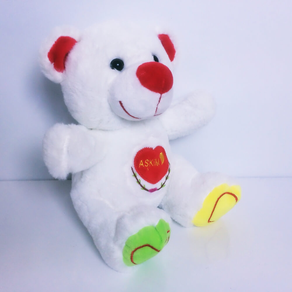 Sevimli Aşkım Yazılı Beyaz Peluş Ayıcık Orta Boy 25 cm