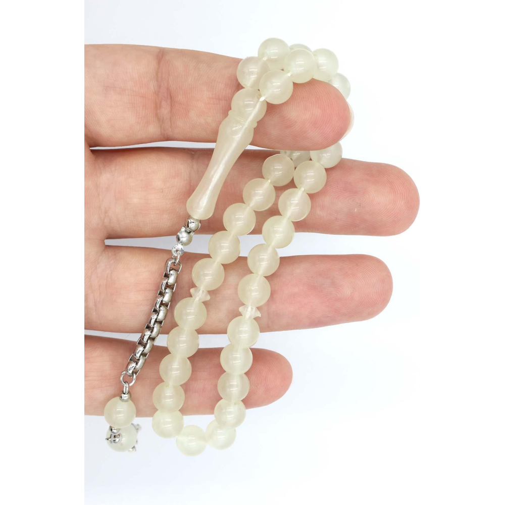 Beyisa Beyaz Kapsül Kesim Gece Yanan Işıklı Fosforlu Toz Kehribar Tesbih Kedi Gözü Toptan Tesbih