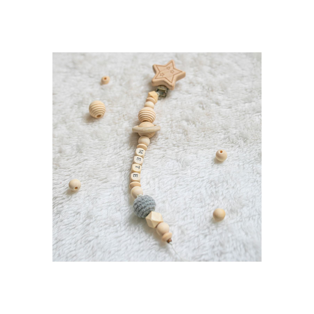 Doğal Ahşap Emzik Zinciri - Emzik Askısı Ahşap Emzik Zinciri Emzik Tutucu