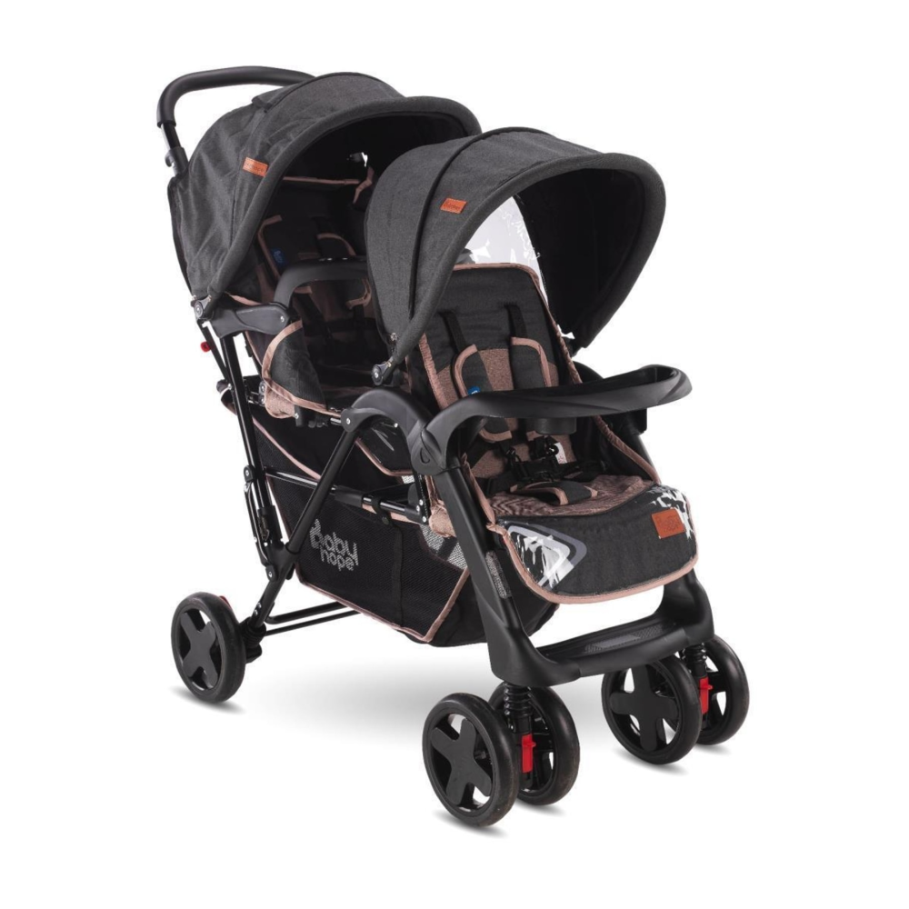 P-738 Ikiz Puset | Arka Arkaya Ikiz Bebek Arabası Kahve
