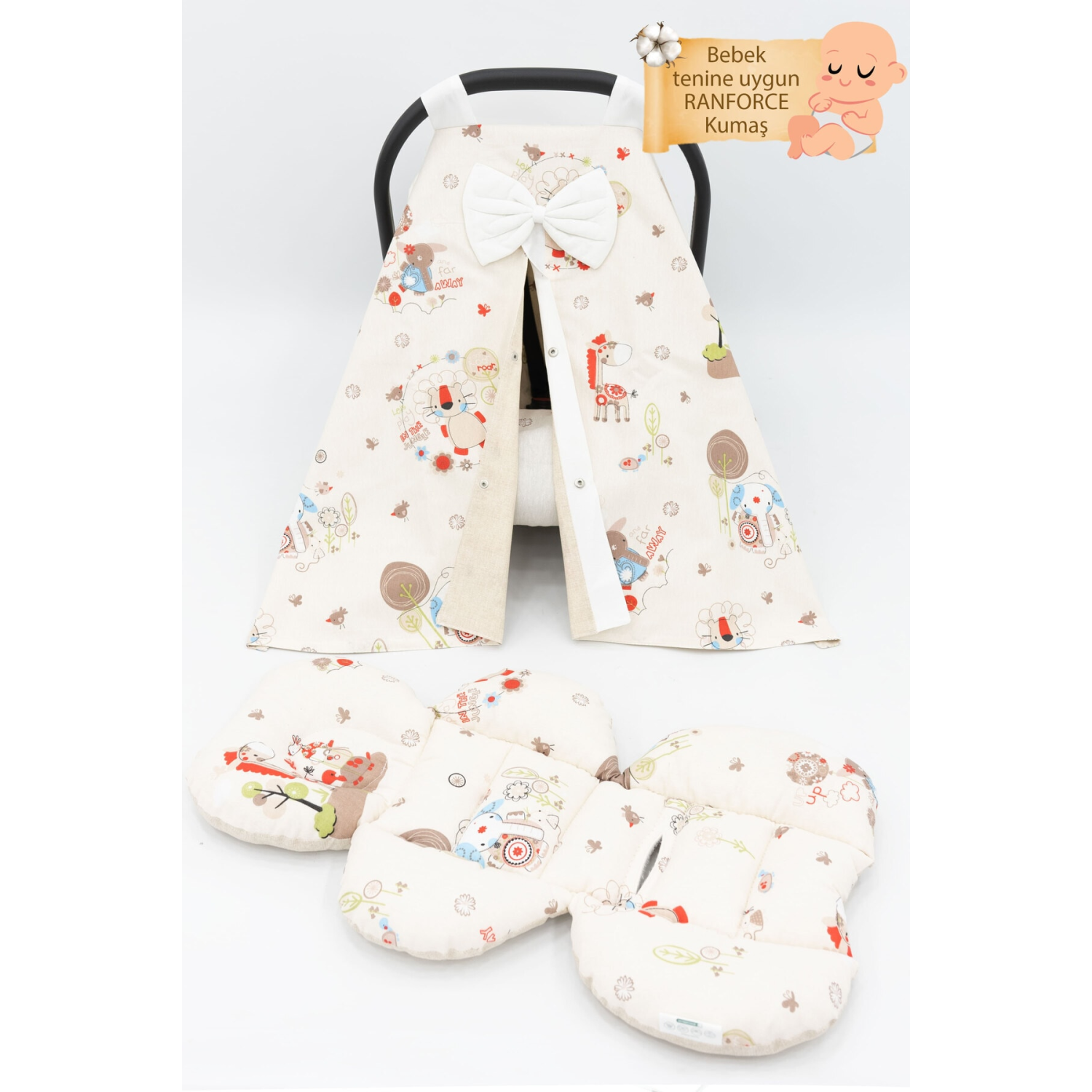 Ortopedik Puset Minderi, Örtü Ve Çarşaf 3' Lü Set, Askı Stil, Animal Serisi