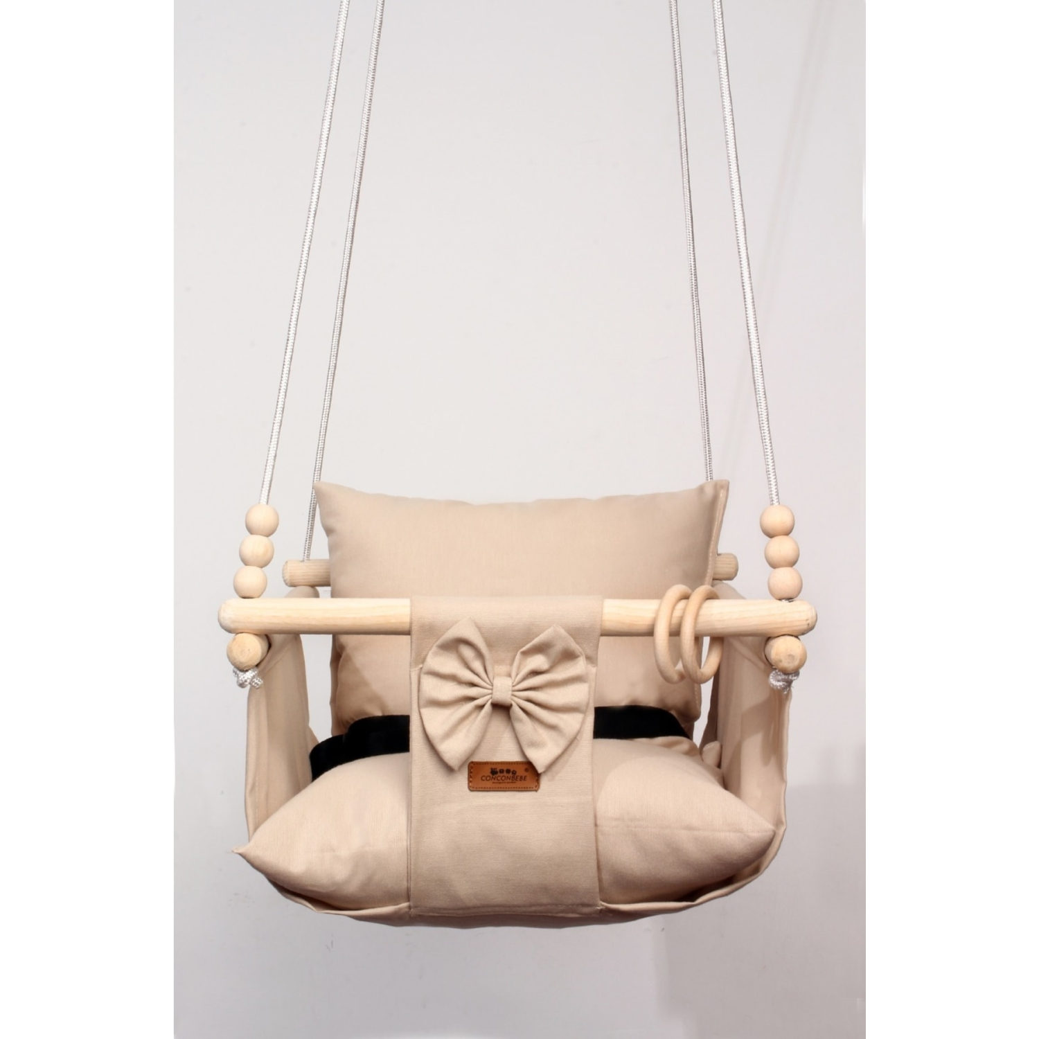 Emniyet Kemerli Ahşap Bebek Çocuk Bahçe Salıncağı