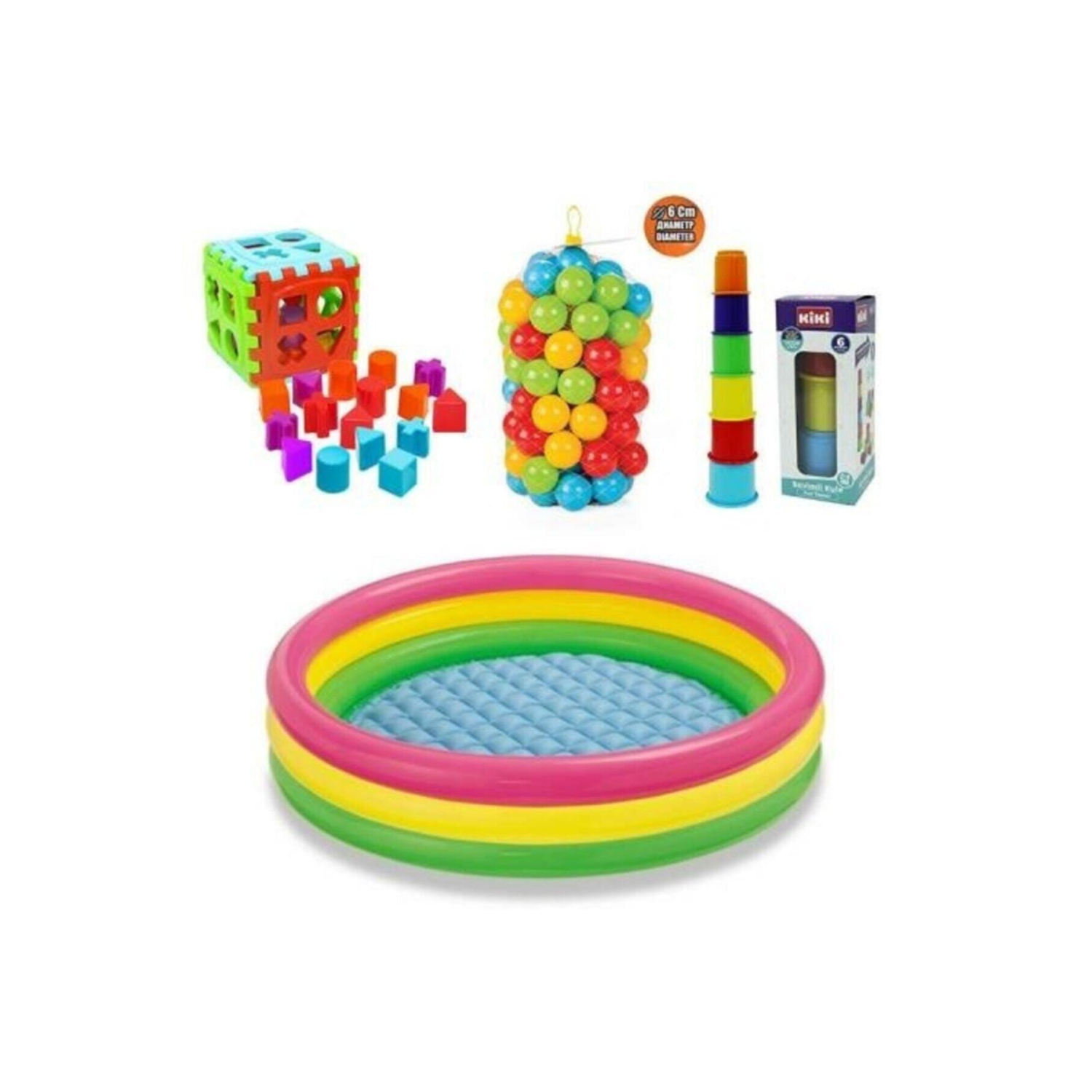 Eğitici Bebek Oyuncakları Seti Şişme Havuz 86cm - Top - Bultak - Mini Kule