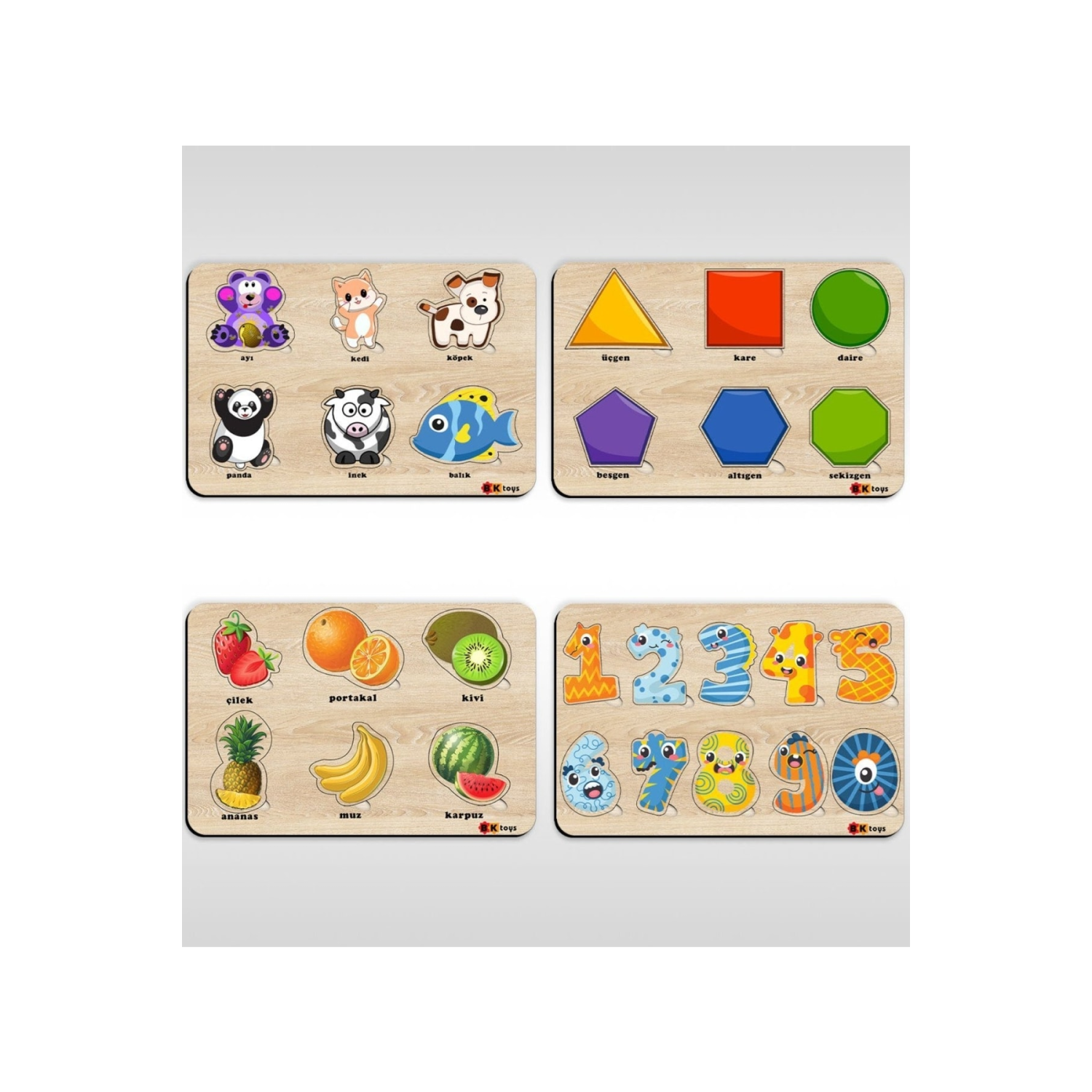 Toys Çocuklar Için 4’lü Ahşap Figürlü Eğitici-öğretici Yapboz Puzzle-1