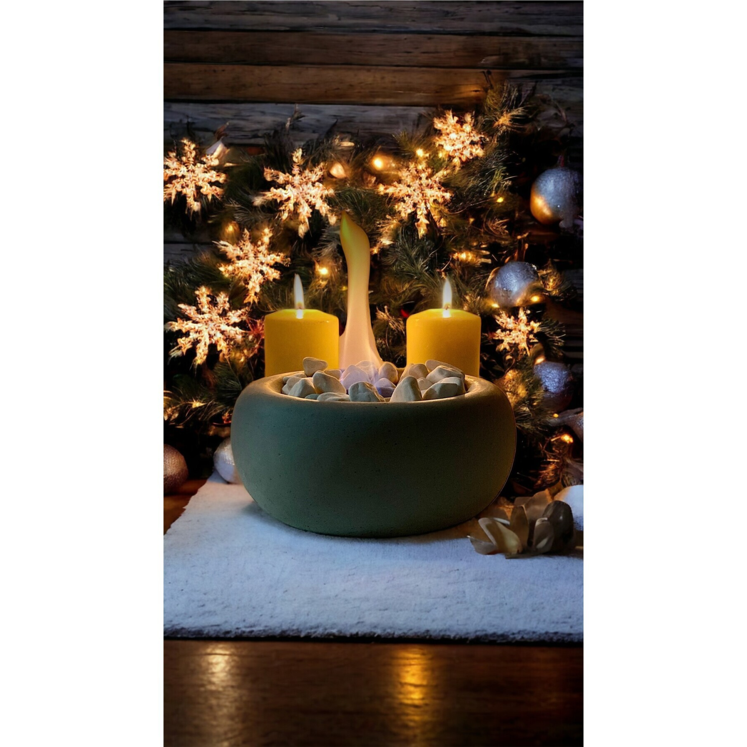 Masa Üstü Beton Yuvarlak Ateş Çukuru Bacasız Şömine 0,5 Lt Yakıt Hediyeli