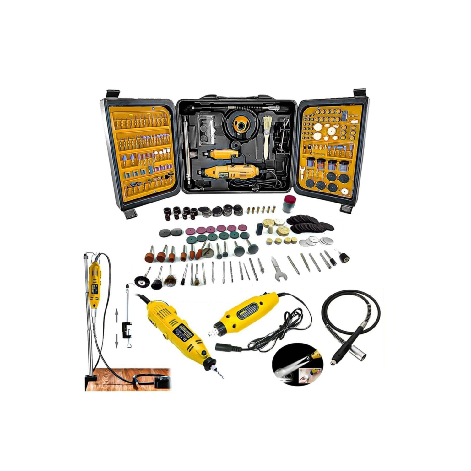 350 Parça Çift Makinalı Çok Fonksiyonlu Gravür Oyma Dremel Taşlama Zımpara Kesme Set