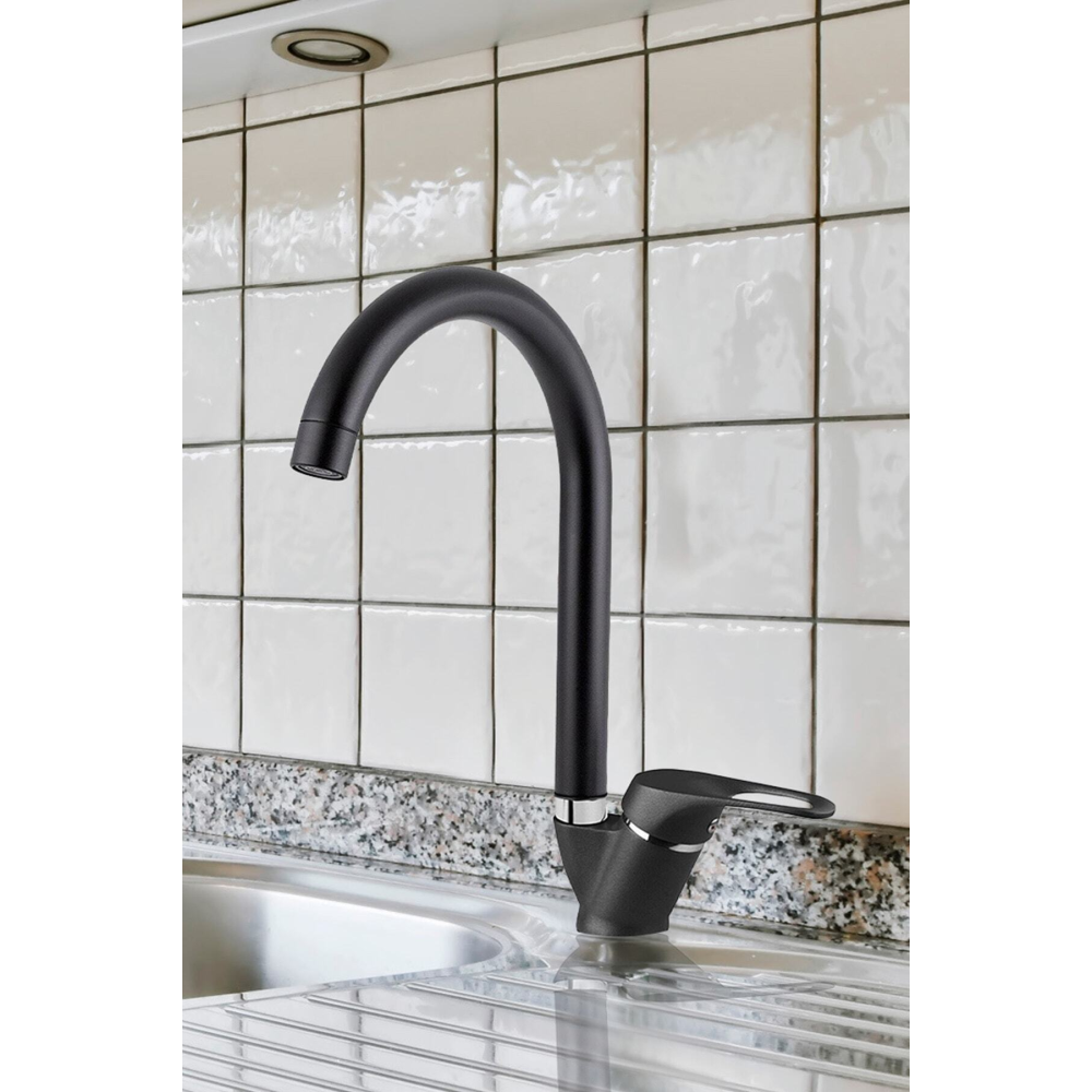 Mat Siyah Mutfak Lavabo Bataryası Aç Kapa Mix Musluk Sıcak Ve Soğuk Su Girişli