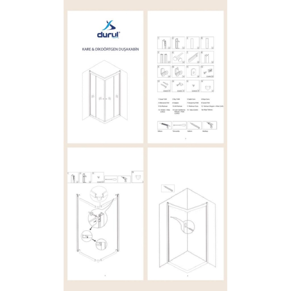 Duşakabin Kare Siyah Çizgi