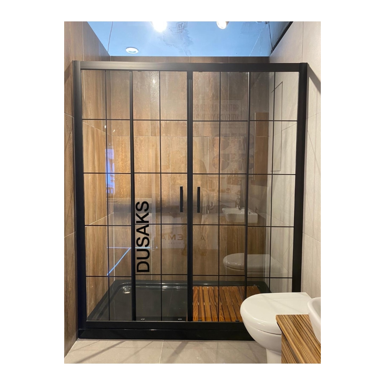 Siyah Çizgili 5 Mm Şeffaf Temperli Cam Duşakabin H190