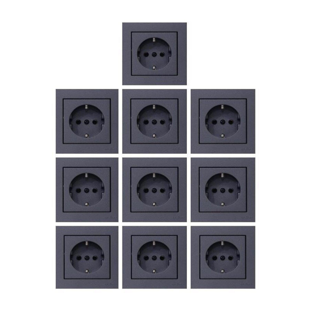 Grano Füme Topraklı Priz 10 Adet Çerçeve Dahil