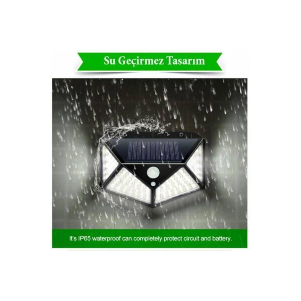 Güneş Enerjili Lamba Led Sokak Dış Ortam Solar Bahçe Aydınlatması Su Geçirmez Sensörlü (100 Led)