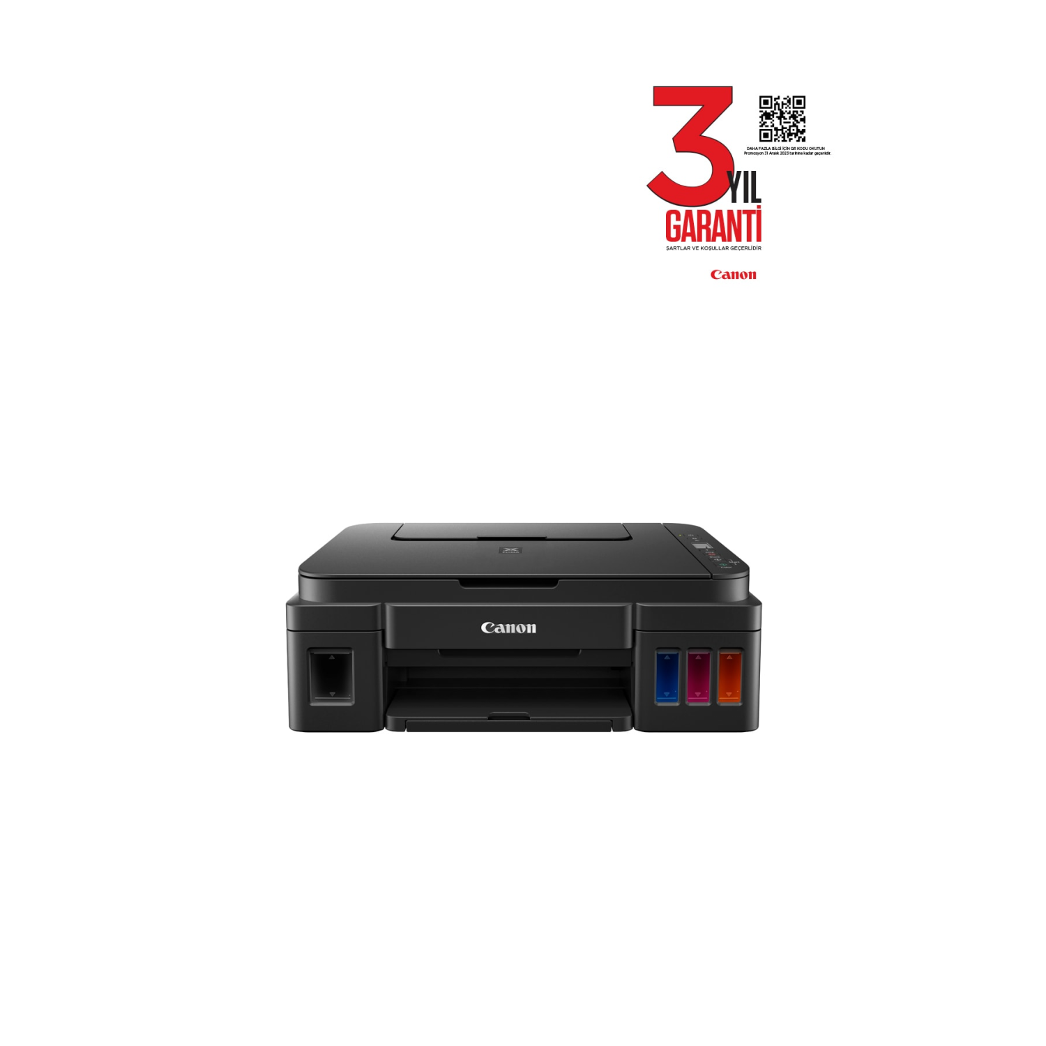 G2411 Renkli Mürekkep Tanklı Yazıcı / Fotokopi+Tarama Siyah (Canon Eurasia Garantili)