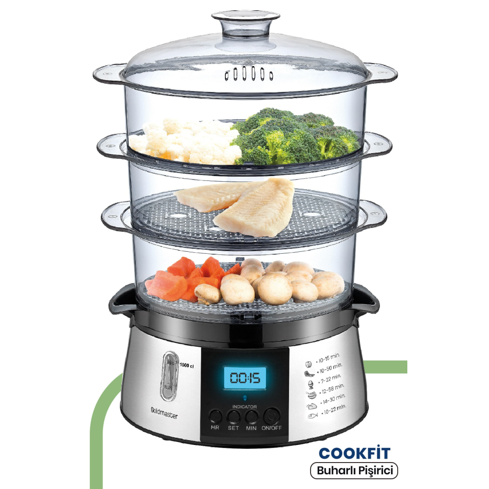Cookfit Dijital Ekranlı 120 Dakika Zaman Ayarlı 10 Litre Dijital Buharlı Pişirici