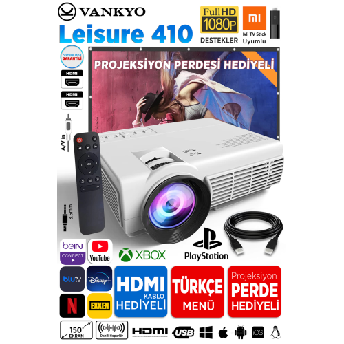 Leisure 410 1080p Destekli Lcd Led Projeksiyon Cihazı - 200 Inç Yansıtma - Dahili Hoparlör