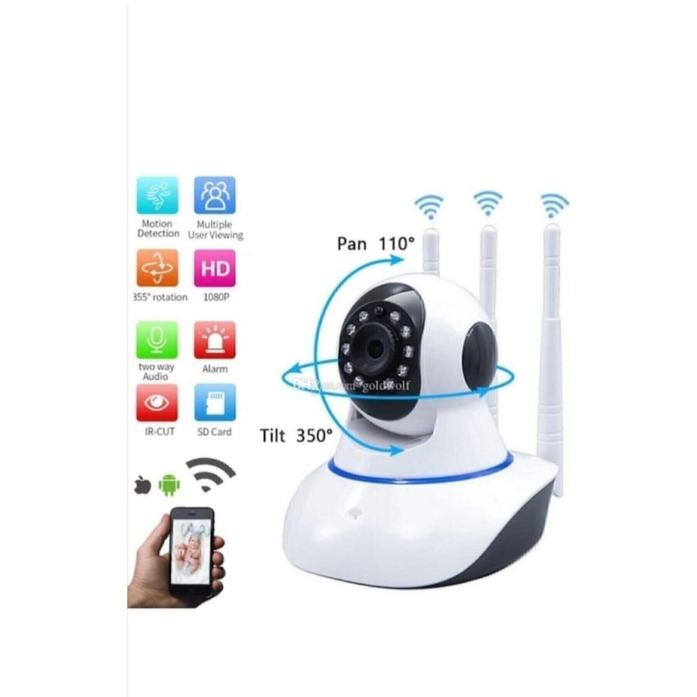 Kablosuz Wifi Bebek Izleme Ip Kamerası 3 Antenli Gece Görüşlü Güvenlik Ip Kamera Harekete Duyarlı