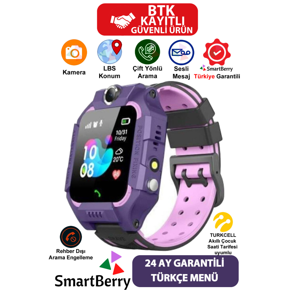 Z2 Lbs Konumlu Akıllı Çocuk Takip Saati Sim Kartlı Arama, Kameralı, Gizli Dinleme Özellikli- Mor