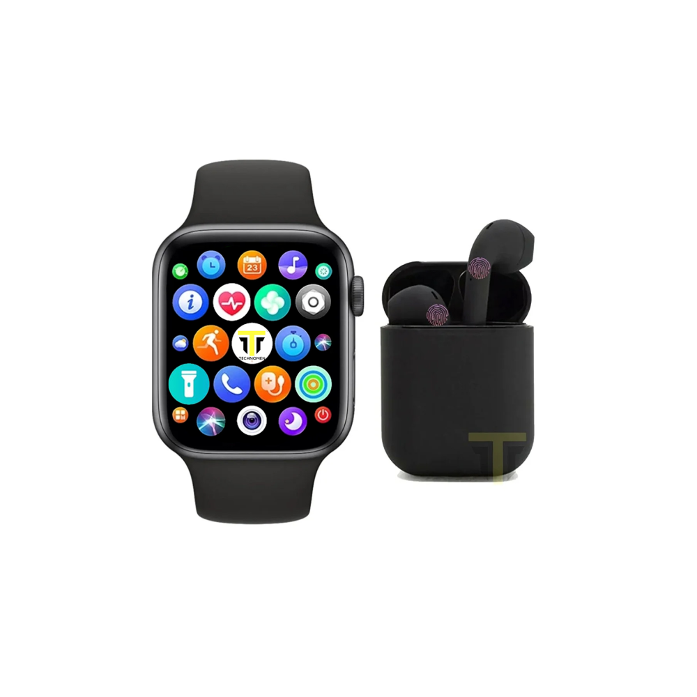 Akıllı Saat Plus +   Kablosuz Kulaklık Ikili Siyah Set Ios Android Smartwatch