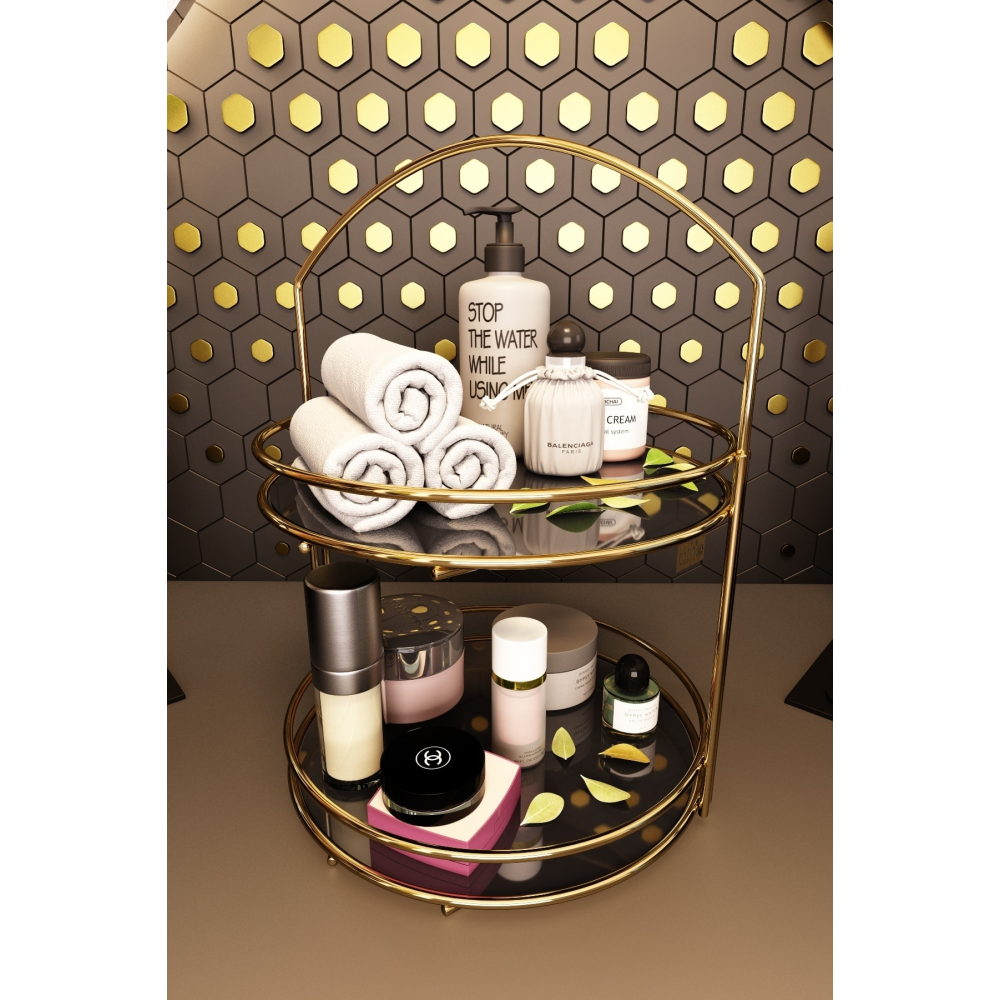 Banyo Düzenleyici Organizer Takı Kozmetik Havlu Rafı Standı 2 Katlı 40cm