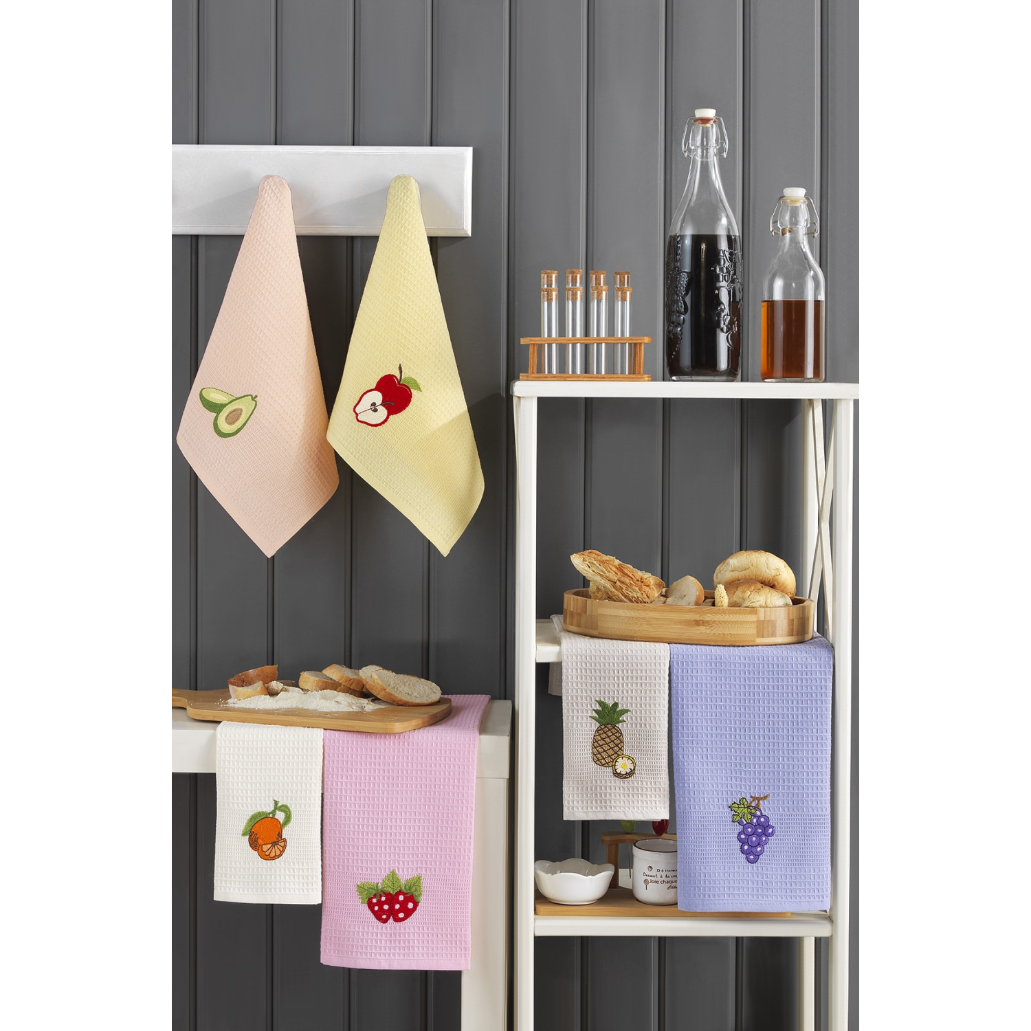 40x60 %100 Pamuk 6'lı Nakışlı Mutfak Havlusu Kurulama Bezi