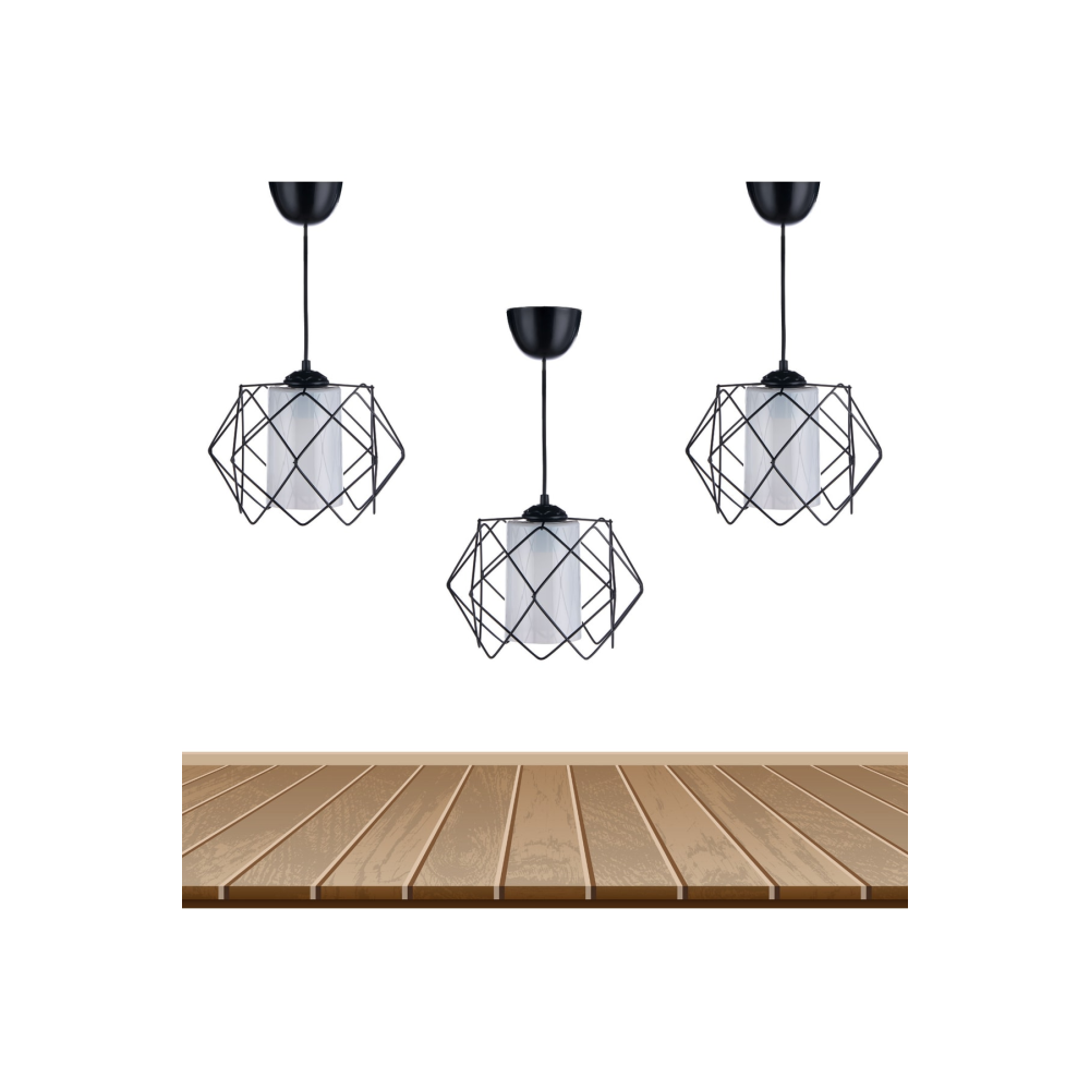 Siyah Tasarım Beyaz Mika Çok Kare Salon Mutfak Banyo Yatak Odası Çocuk Odası Antre Avize (3 ADET)