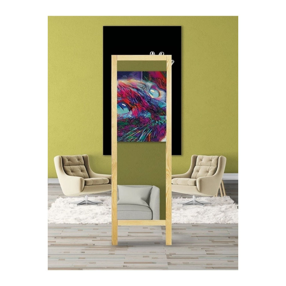 Natürel Ahşap Ayaklı Boy Aynası 145x40cm