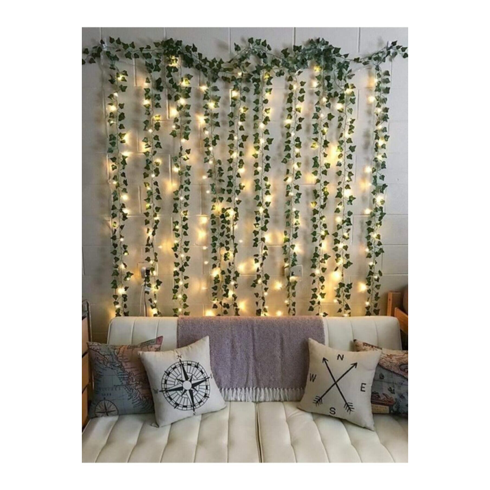 Dekoratif Yeşil Yapraklı Yapay Sarmaşık Ve 3 Metre Peri Led Gün Işığı