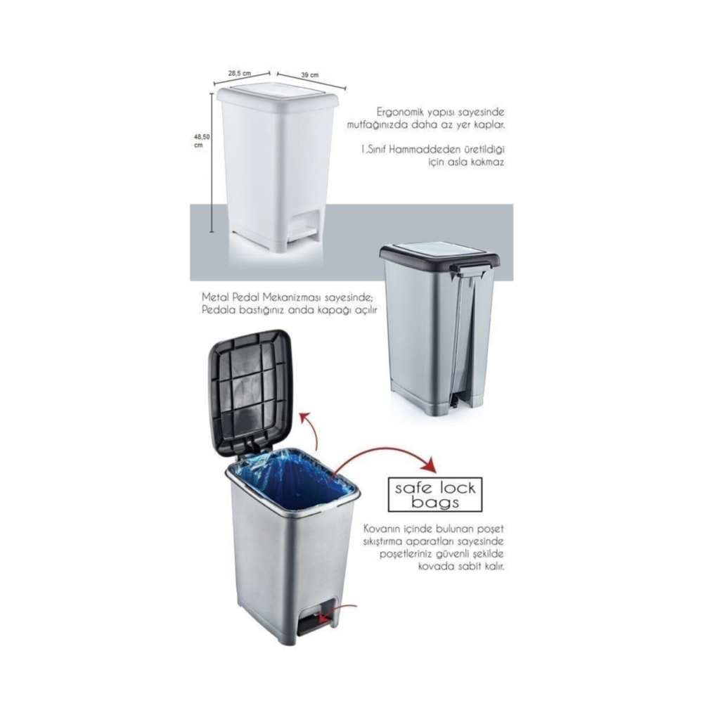 40 Lt Slim Pedallı Plastik Çöp Kovası Siyah Kapaklı 4283