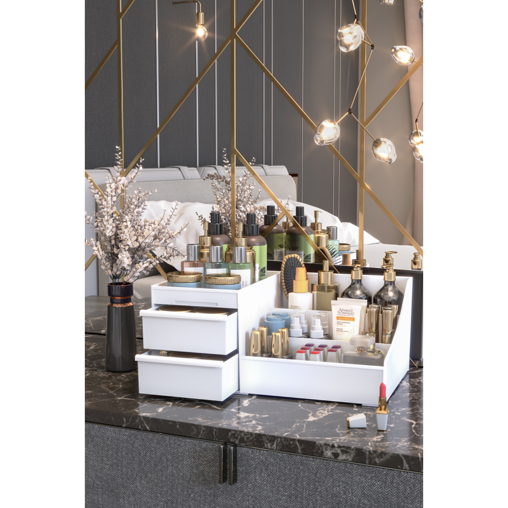 Elegance Xl Çok Amaçlı Makyaj Ve Kozmetik Düzenleyici Çekmeceli Organizer Beyaz