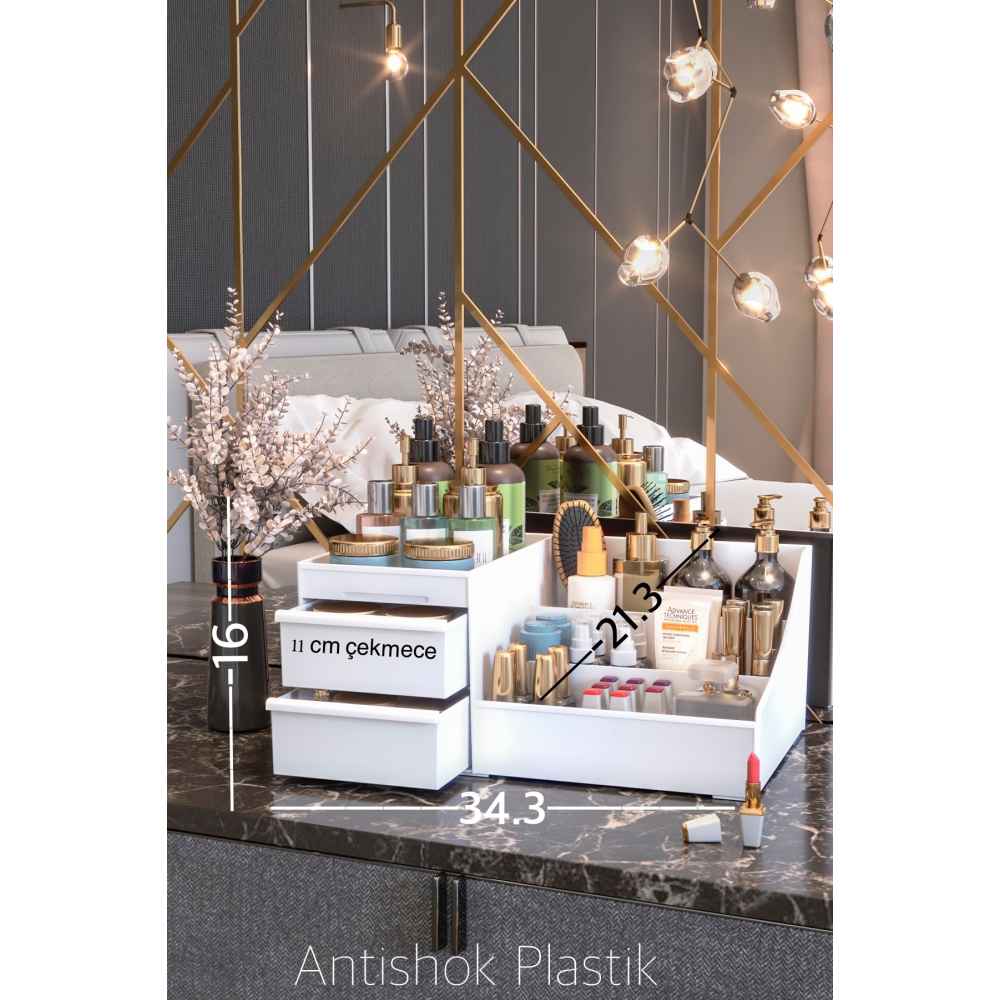Elegance Xl Çok Amaçlı Makyaj Ve Kozmetik Düzenleyici Çekmeceli Organizer Beyaz