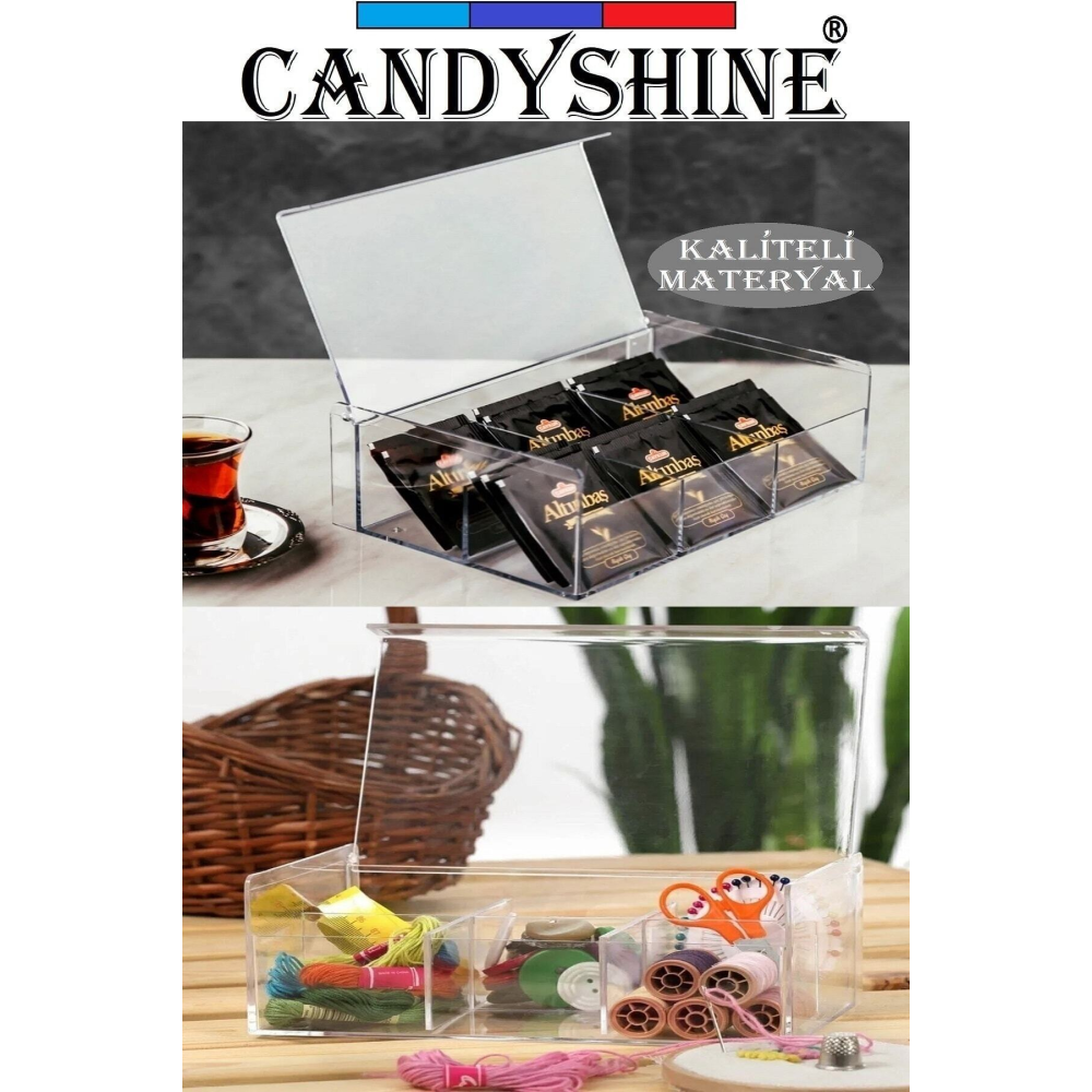 Lüx Kapaklı 6 Bölmeli Dikdörtgen Mika Poşet Çay Standı Takı Mücevher Düzenleyici