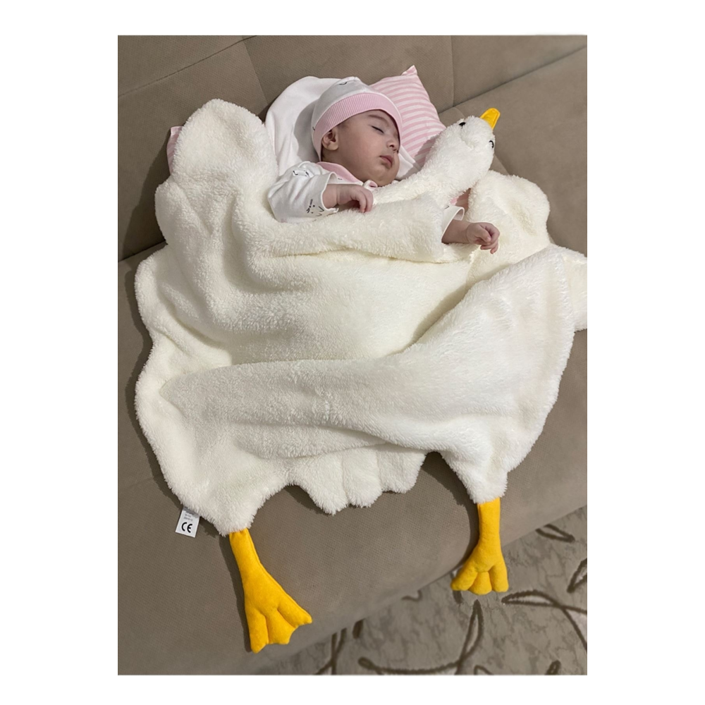Krem Sevimli Çocuk Bebek Battaniyesi Ördek Kışlık Peluş Welsoft Kaz Battaniye