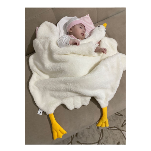 Krem Sevimli Çocuk Bebek Battaniyesi Ördek Kışlık Peluş Welsoft Kaz Battaniye