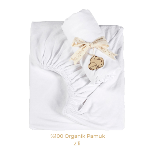 2'li Organik Pamuk Penye Beyaz Lastikli Çarşaf - 60x120 Cm