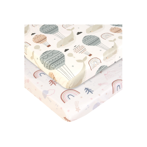 Anne Yanı Beşik Çarşafı Lastikli 2 Farklı Desen Balinalı Balon Ve Doğa 50x90 Cm. 2'li Set