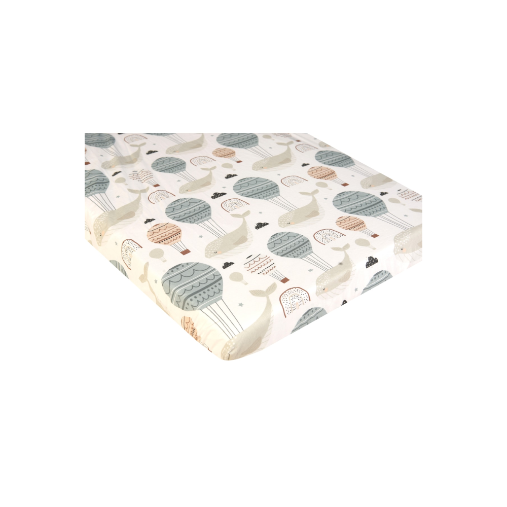 Anne Yanı Beşik Çarşafı Lastikli 2 Farklı Desen Balinalı Balon Ve Doğa 50x90 Cm. 2'li Set
