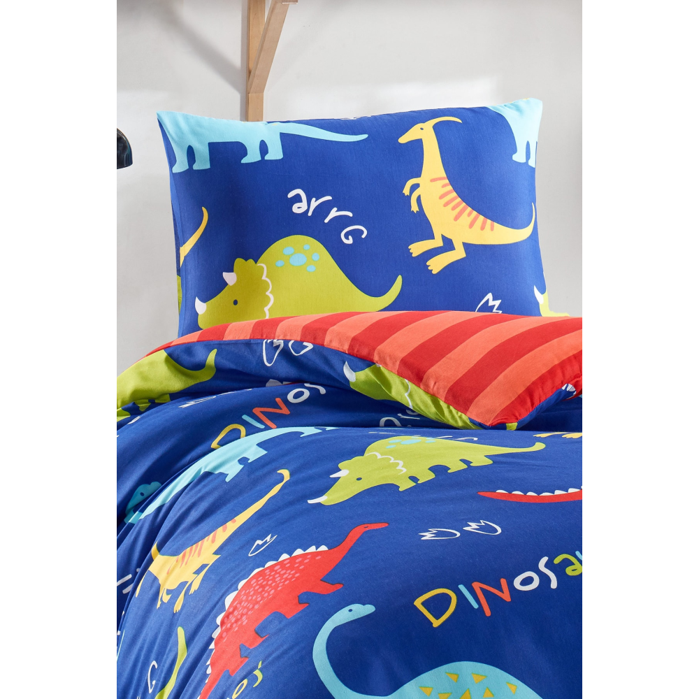 Junior Nevresim Seti Tek Kişilik Dinazorus Mavi