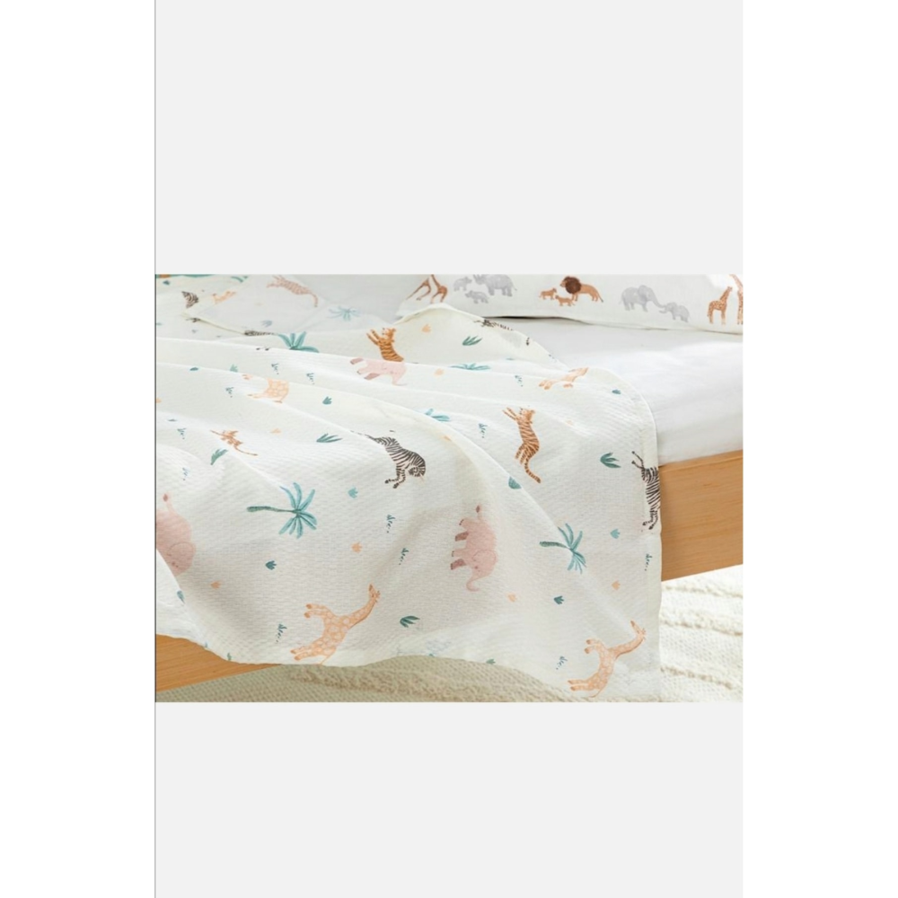 Safari Baskılı Bebe Pike 100x150 Cm Bej