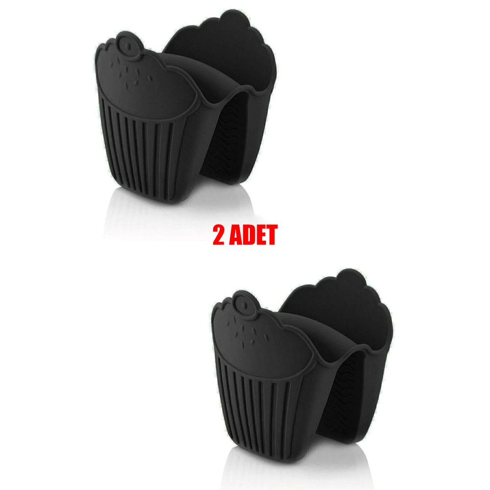 2 Adet Silikon Fırın Eldiveni Isı Yalıtımlı Kaymaz Siyah