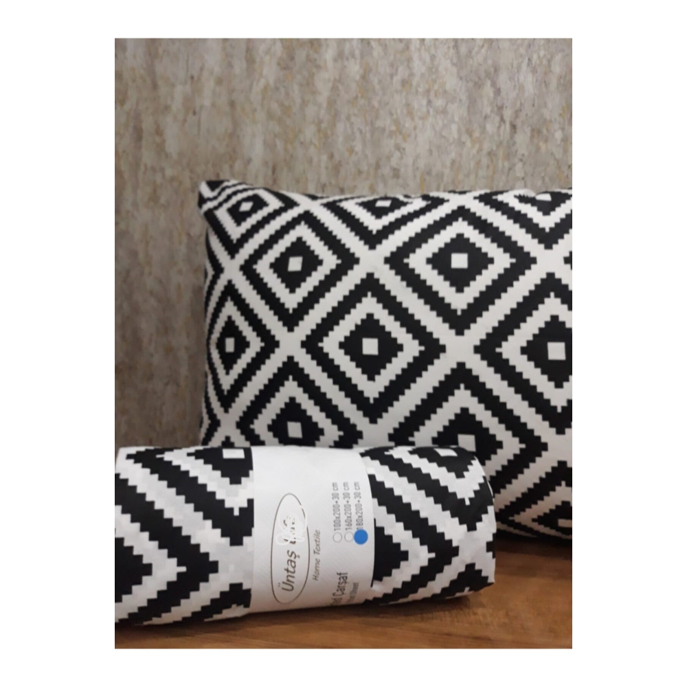 Life Çift Kişilik Lastikli Çarşaf+2 Adet Yastık Kılıfı Diagonalsiyahbeyaz Ecdia3