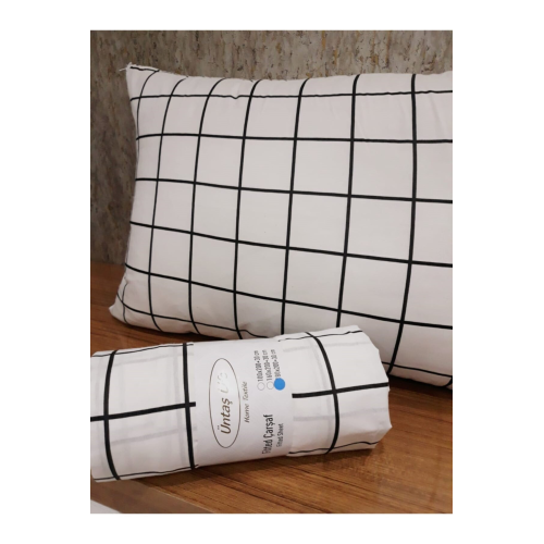 Life Çift Kişilik Lastikli Çarşaf+2 Adet Yastık Kılıfı Minikarosiyahbeyaz Enikaro4