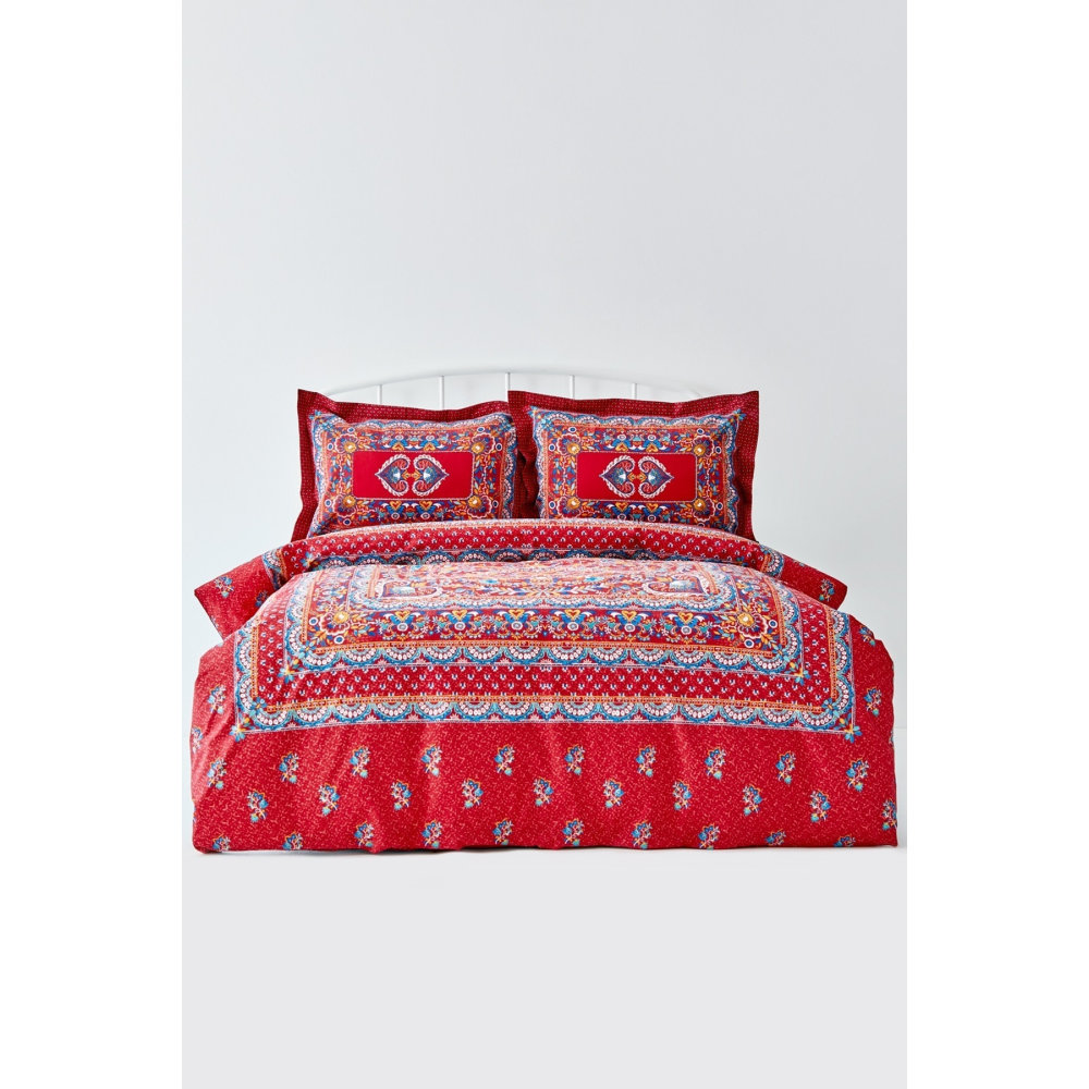 Mihver Pano Kırmızı %100 Pamuk Çift Kişilik Nevresim Takımı