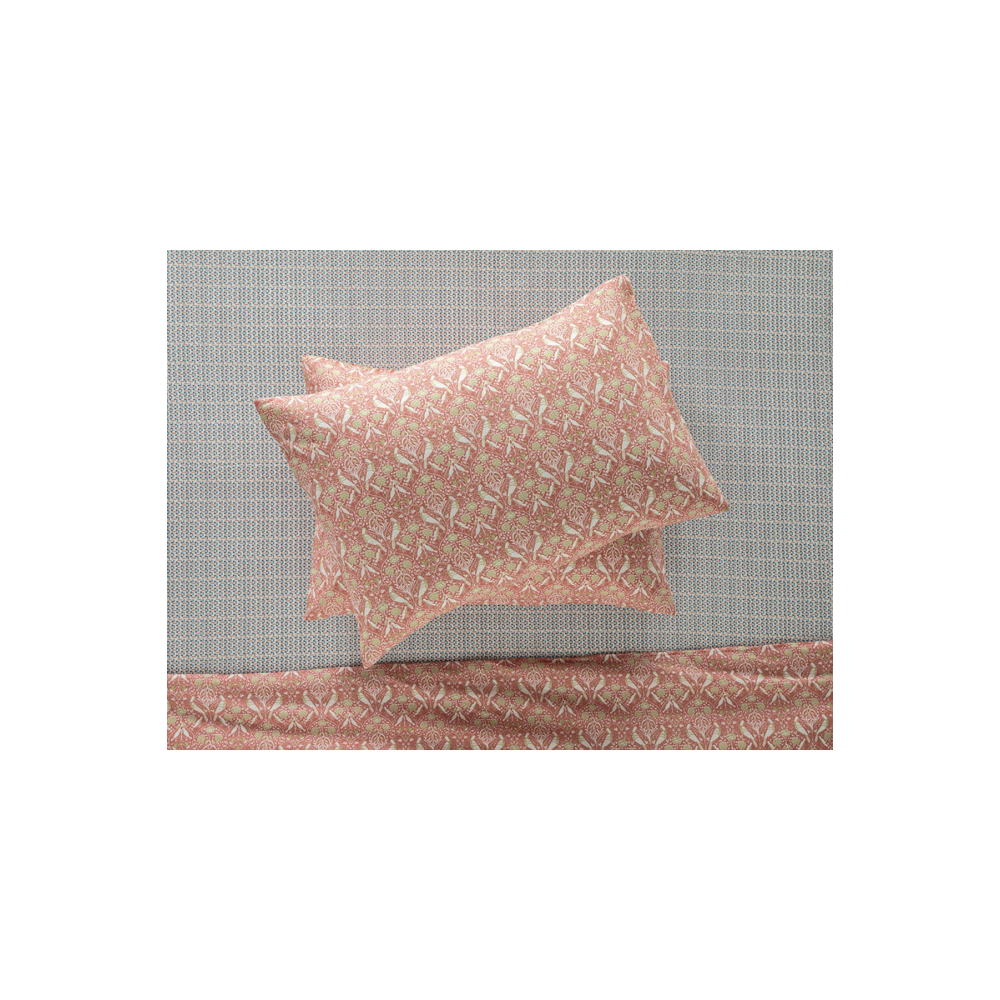 Bird And Anemons Kolay Ütülenir 2'li Yastık Kılıfı 50x70 Cm Pembe