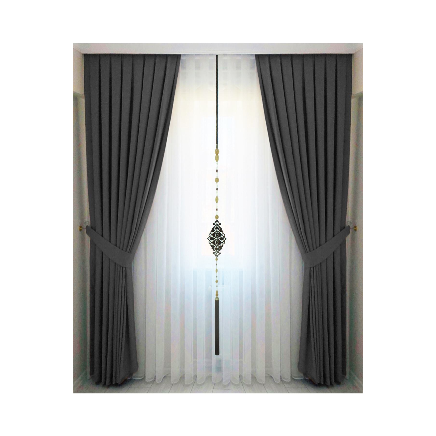 Antrasit Gri Pileli Kadifemsi Fon Perde Yüksek Kalite Tek Kanat