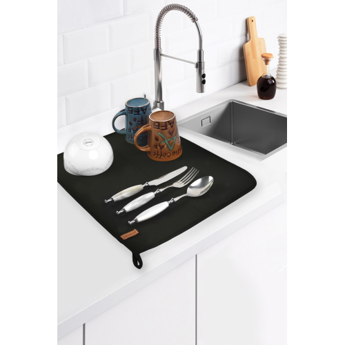 Basic Bulasik Kurutma Mati Kurulama Bezi Kurutma Örtüsü Tezgah Üstü Siyah