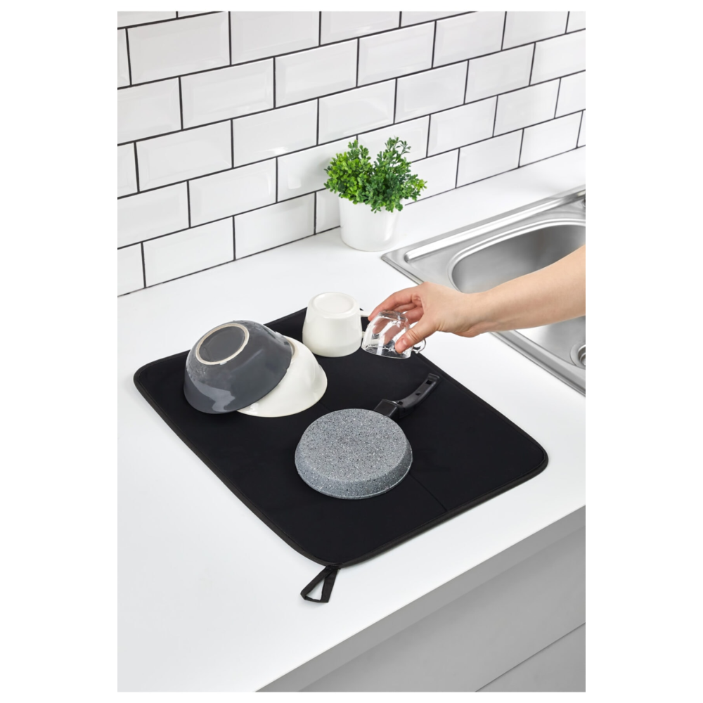 Bulaşık Kurutma Matı Bulaşık Kurutma Örtüsü Siyah Tezgah Üstü Bulaşık Matı Süper Emici Nanoflex