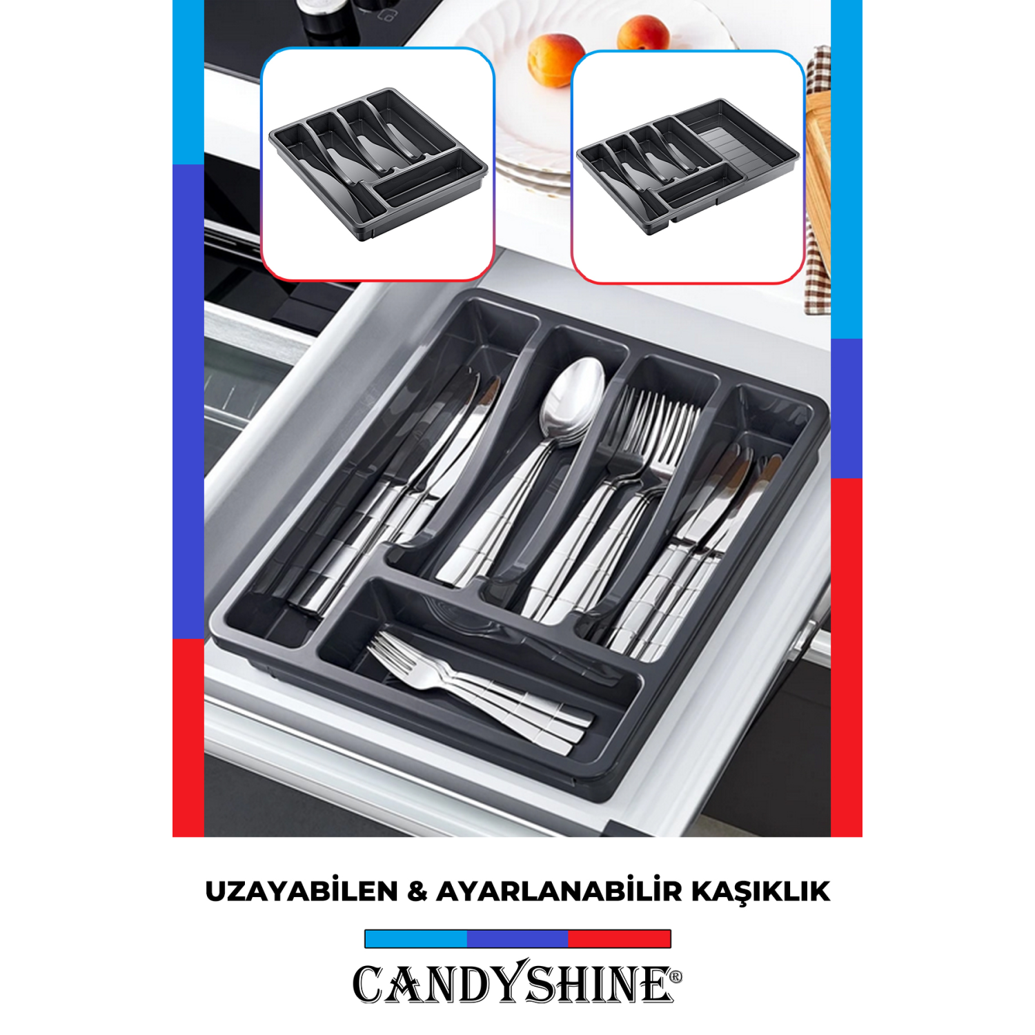 Kayar Kaşıklık Genişletilebilir Ölçüsü Ayarlanabilir Kayar Kızaklı Çekmece içi Kaşıklık